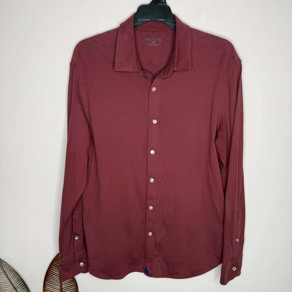 UNTUCKit Mens Slim Fit Long Sleeve Button Down Shirt Burgundy Maroon Cotton L